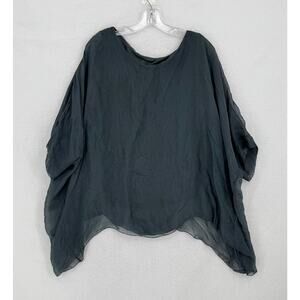 Meo Meli Womens Gray Chiffon Boho Asymmetrical Hem Oversized Top Made in Italy